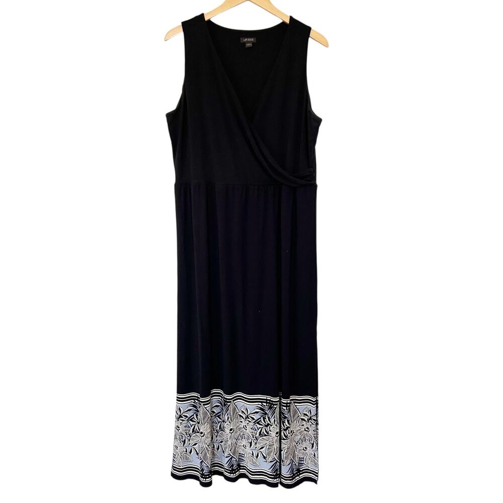 J. Jill Wearever Collection Black Surplice Sleeveless Long Dress Sz L